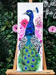 Buy Peacock Bird Acrylic,oil Painting With Floral Garden Original Wildlife Art Pink • 425£