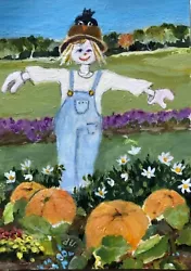 Buy ACEO Original Garden Painting NFAC Oct 23 Pumpkins Flowers Landscape Diane Ursin • 10.11£
