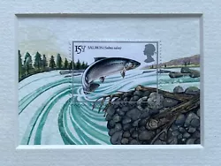 Buy Salmon Fishing ACEO Original Painting, Postage Stamp Art, Philately Framed Stamp • 65£
