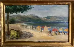 Buy Antique Oil Painting FRENCH IMPRESSIONIST Beach Scene INDISTINCTLY SIGNED 1930's • 165£