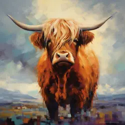 Buy Highland Cow Colourful Oil Art Luxury Canvas Wall Picture Print Colourful • 119.99£