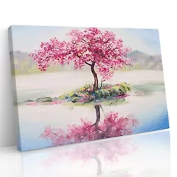 Buy Japanese Oriental Cherry Tree On Lake Painting Canvas Wall Art Picture Print • 17.99£