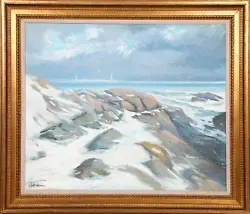 Buy John Nesta, Rocky Neck - Winter On Bass Rocks, Oil On Canvas, Signed L.L • 9,564£