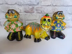Buy 3 Hand Painted Paper Mache Decoupage Dinosaur Characters Naive Folk Arts Crafts • 34.99£