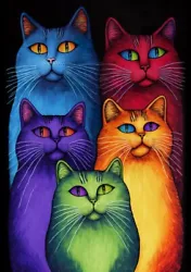 Buy Abstract Rainbow Cats Print Poster Painting Funny Cat Gift Picture • 3.99£