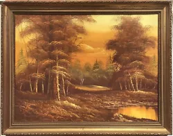 Buy Vintage Original Oil Painting On Canvas Forest Scenery Framed Large 71cm • 59.90£