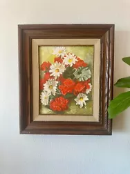 Buy Vintage Original Framed Red, White, Green Daisy And Geranium Flower Oil Painting • 165.77£