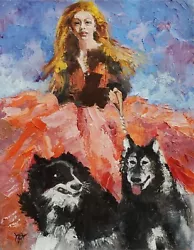 Buy YARY DLUHOS Woman Girl Femme Figure City Dogs Walker Original Art Oil Painting • 240.97£