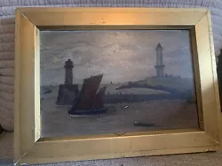 Buy Antique Oil Painting Boats,Lighthouse,Schooner Old Oil On Board Picture 24x16cm. • 139.99£