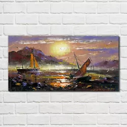 Buy Glass Print 100x50 Oil Painting Boats Picture Wall Art Home Decor  • 89.99£