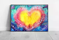 Buy Love Heart Abstract Colourful Rainbow Flowing Watercolour Splatter Painting • 6.43£