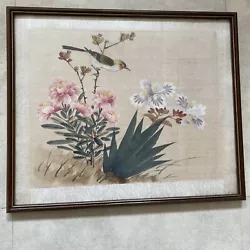Buy Lovely Bird And Flowers, Chinese Mid 20th Century Gouache On Silk 12x10” • 44.99£