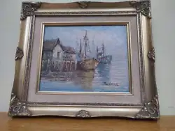 Buy Vintage Oil On Canvas Boats In Harbour • 12.75£