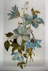 Buy Botanical Clematis Edwardian Antique Original Vintage Oil Painting White Glass • 145£