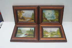 Buy A Lovely Set Of 4 Small Oil On Board Paintings Of Mountains,forests & Cabins. • 24.99£