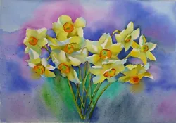 Buy Original Watercolour Flowers Painting  Fine Art 10 In X 14 In Daffodils • 29£