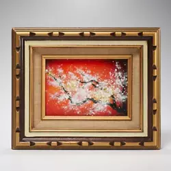 Buy Red White Enamel On Copper Painting Of Cherry Blossom Tree In Bloom Framed • 83.12£