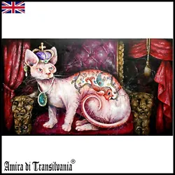 Buy Sphynx Cat Animal Portrait Modern Wall Art Contemporary Painting Figurative Pink • 3,143£