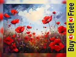 Buy Eternal Blooms: Red Poppies Field Oil Painting Print 5 X7  • 4.49£