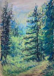 Buy Pastel Landscape Fir Forest IN Lens Impressionst 1976 Herbert Bergner • 52.92£