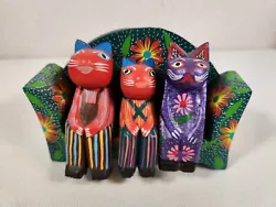 Buy Joaquin Hernandez Vazquez Wood Carving Family Of Cats Folk Art Mexico Handcraft • 132.30£
