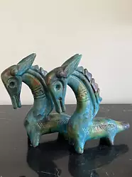 Buy Mid Century Alvino Bagni Pair Of Sea Garden Glaze Whimsical Ceramic Horses • 1,230.45£