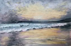 Buy 🎁🎄Sunset Beach With Rain Seascape OOAK Painting HJMarsh Ireland 13”x8” Signed • 35£