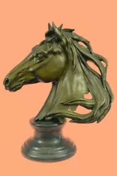 Buy Real Bronze Metal Statue On Marble Bust Horse Head Equestrian Western Sculpture • 660.55£