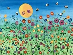 Buy Large Acrylic Meadow Painting. Size 80 X 60 Cm. Original Art By Cheryl Fears • 125£