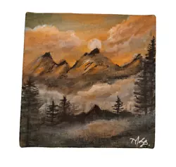 Buy Original Frosty Mountains Painting, Hand Painted On Canvas Board 10 Cm By 10 Cm • 12.77£