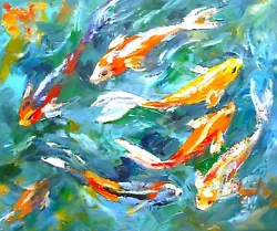 Buy Koi-fish Seascape Original Oil Painting Wall Art Canvas 10x12 Inches • 35£