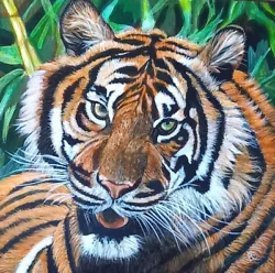 Buy Original Painting Sumatran Tiger On Canvas Painted In The UK Size 30x30x1cms  • 63£