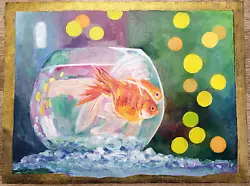 Buy Gold Fish Oil Painting On Linen, Original Hand Painted, Golden Fish 9x12 Inches • 99.22£