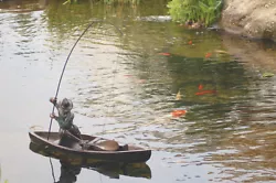 Buy Bronze Sculpture  Fisherman  Fishing Rod Koi Pond Boat Will Compliment Fountain • 826.87£