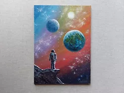 Buy Spaceman Original Oil Painting. Astronaut In Twinkling Of Stars. Universe Art • 38.95£