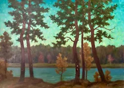 Buy Original Painting Landscape Decor River Nature Artwork Riverscape Sky Diamond • 378£
