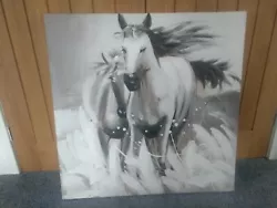 Buy Black & White Painted Horses Running Canvas Wall Hanging Art Home Decor Picture • 19.99£