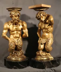 Buy Pair Of Gold Leafed Antique Wood Carved Pedestals Male Figures  • 13,419.11£