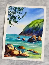Buy Mountains & Sea | Original Hand Painted | Watercolour Painting | Signed • 45£