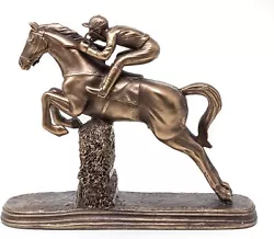 Buy Jumping Horse Racing Statue Bronze Sculpture With Jockey Steeplechaser Ornament • 39.41£