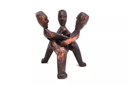 Buy AFRICAN Hand Craved  THREE-HEAD UNITY  Wooden Intertwined SCULPTURE 12  -SA3 • 9.99£