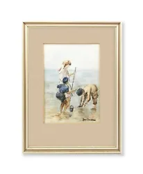 Buy RARE Jean Woodhead Original Watercolour After Edouard Van Goethem - At The Beach • 125£
