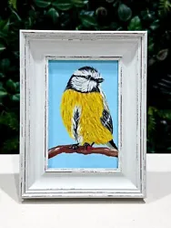Buy Tit Bird Oil Painting-FRAMED Realism Original WildLife Artwork Home Decor • 90£
