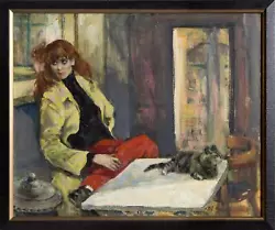 Buy Marshall Goodman, Woman In Yellow Jacket With Cat, Oil On Canvas, Signed Lower R • 12,752£