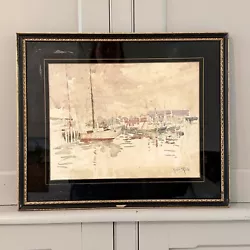 Buy Vintage Watercolour Painting Boats Robert Rule Reverse Glass Painted Mount • 32£
