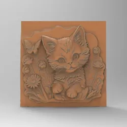 Buy Cute Kitty Cat With Flowers Flat Back STL File For CNC Router 3D Printer Laser • 2.32£