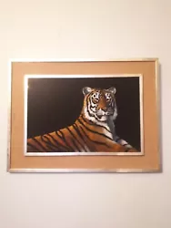 Buy Tiger Painting On Velvet By Vaugham 1985 Vintage Retro  • 95£