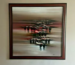 Buy Large Painting Chinese Fisherman Boats, Framed And Signed, 88 X 88.5cm • 25£