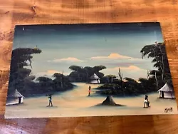 Buy Art Deco African Village Folk Art Original Oil On Canvas Signed MN JOHN • 15£