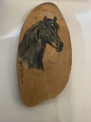 Buy Vintage Artist Original Horse Themed Painting On Log Slice Wall Hanging Picture • 10.39£